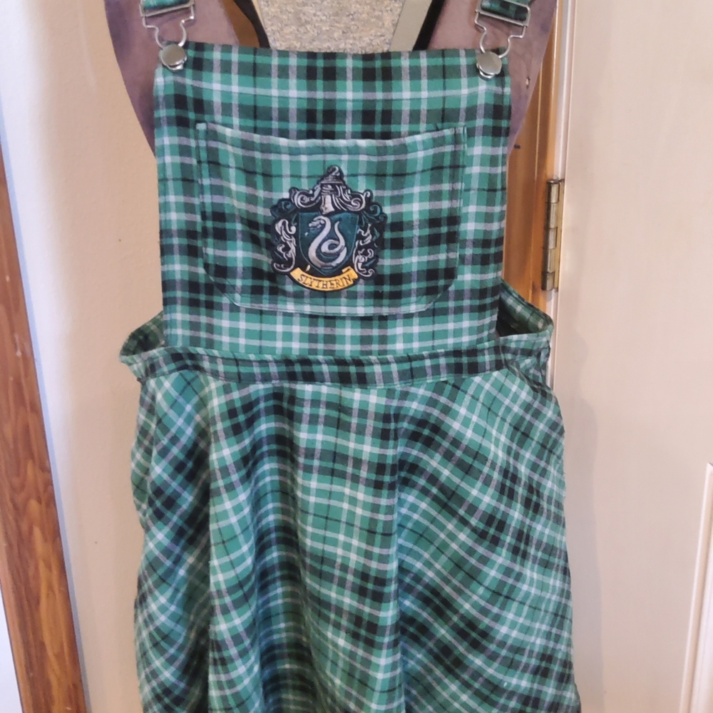Slytherin Green Plaid Overall Skirt with Crest